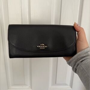 Coach Black Pebbled Leather Wallet Clutch with Gold Logo